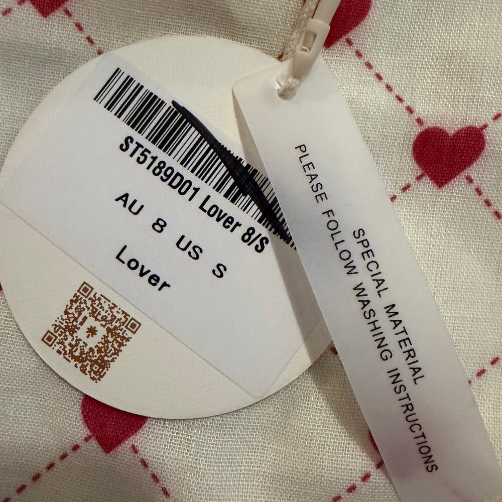Here Comes The Sun Cream Red Heart Print Sleeveless Mini Dress NWT- S - Picture 6 of 14